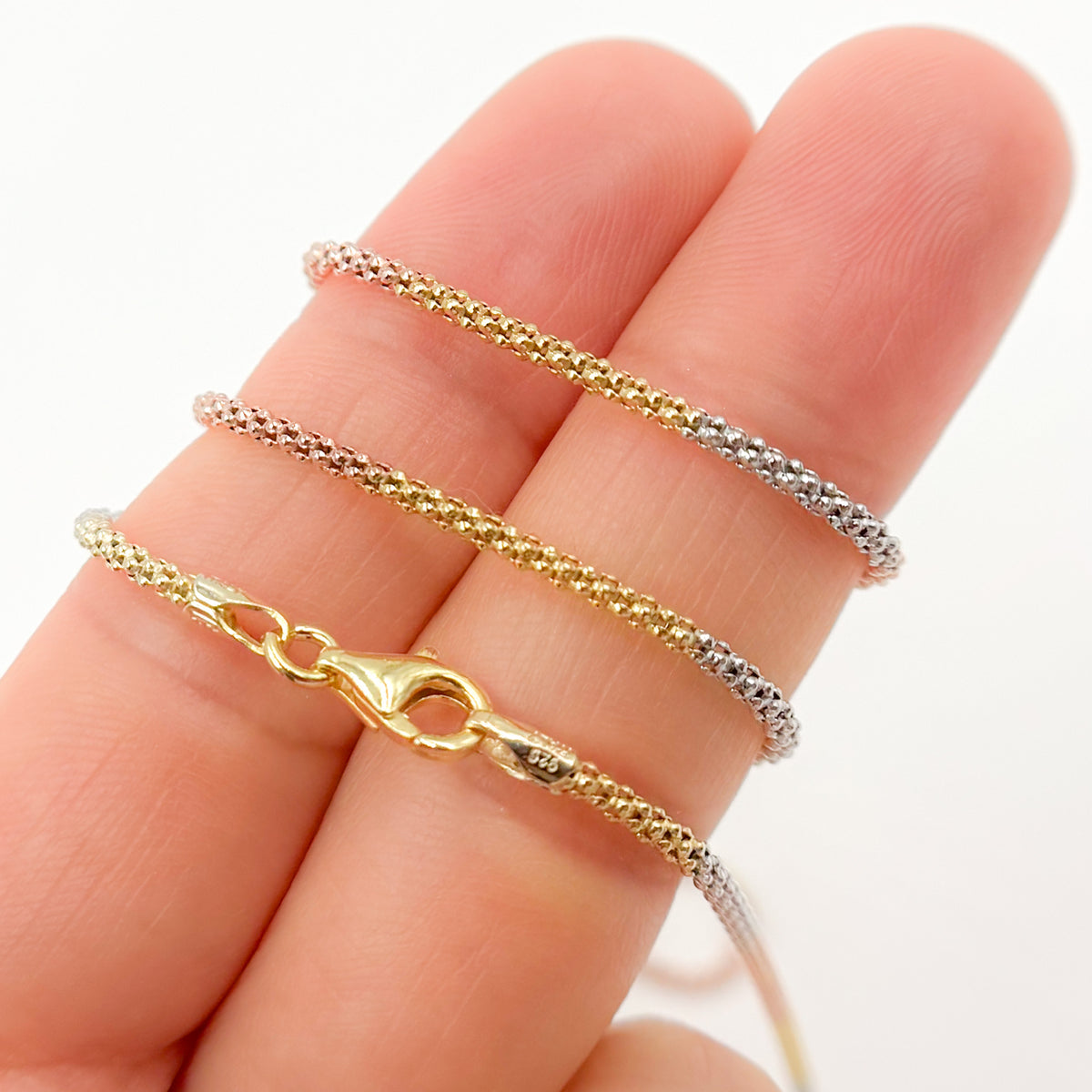 Tri-Tone Sterling Silver Layering Snake Necklace