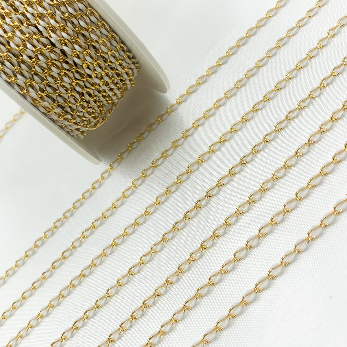 Sterling Silver Gold Plated White Enamel Cable Link Chain