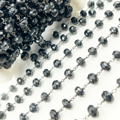 Black Spinel Rondel Faceted Wire Chain
