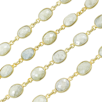 SIL6. Silverite Oval Shape Bezel Gold Plated 925 Sterling Silver Wire Chain