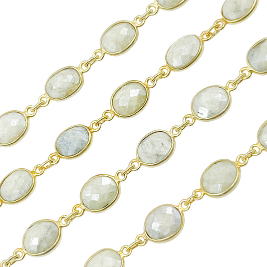 SIL6. Silverite Oval Shape Bezel Gold Plated 925 Sterling Silver Wire Chain