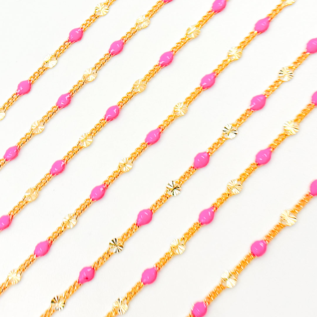 Gold Filled Pink Color Enamel Marina Link Chain