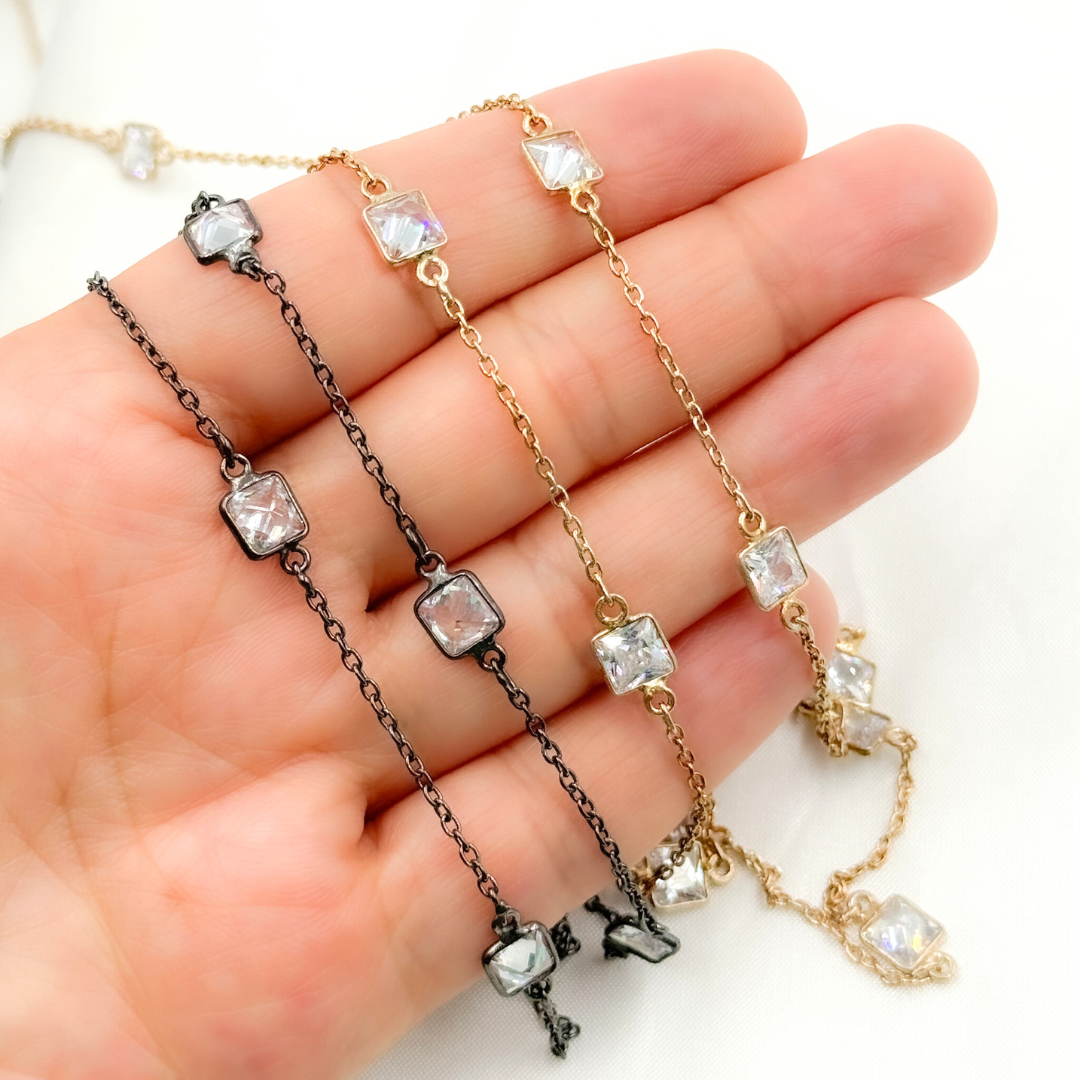Cubic Zirconia Square Shape Connected Chain