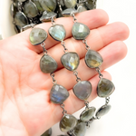 Load image into Gallery viewer, Labradorite Triangle Shape Bezel Oxidized Wire Chain. LAB23
