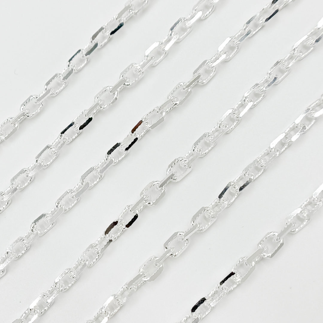 Sterling Silver Twisted & Diamond Cut Rectangle Chain