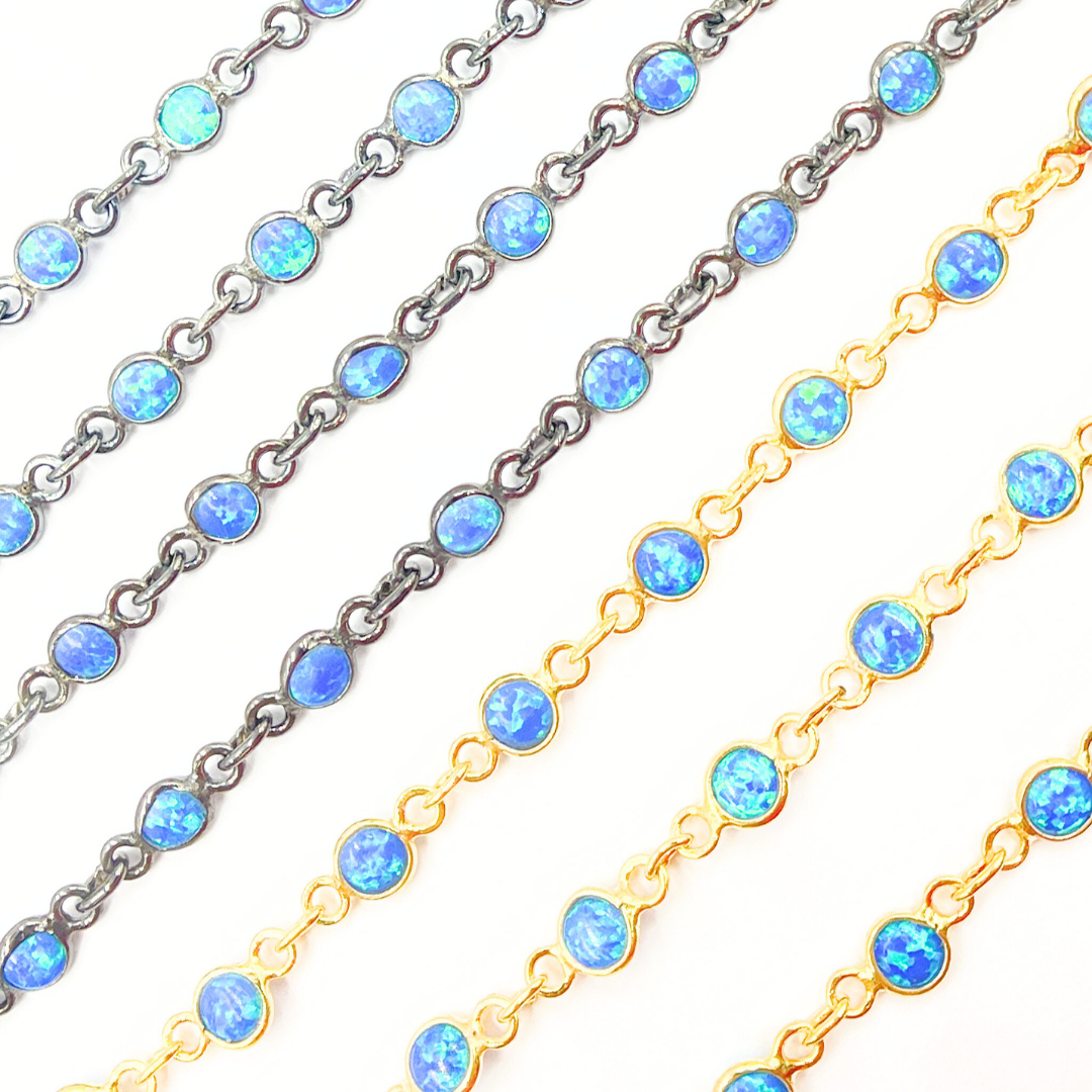 Created Blue Opal Round Shape Connected Chain.