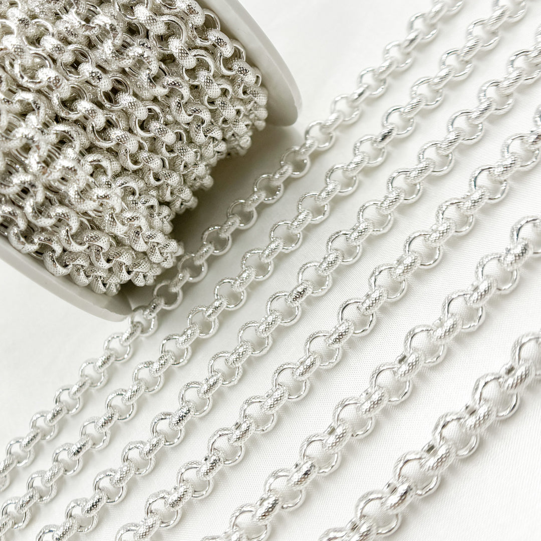 V50SS. 925 Sterling Silver Textured Rolo Chain