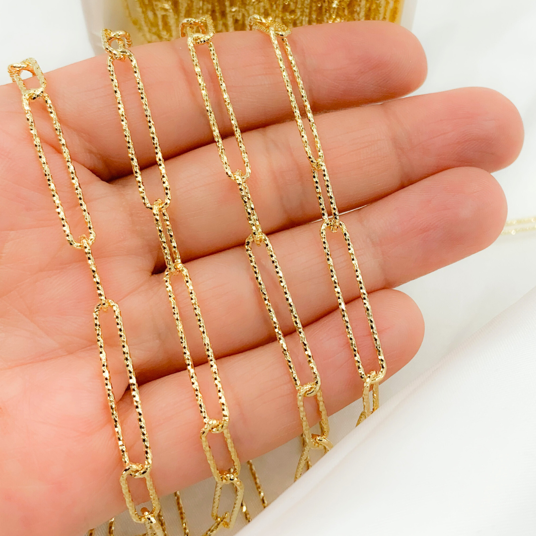 V4GP. Gold Plated 925 Sterling Silver Diamond Cut Short & Long Link Chain