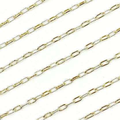 XM/3106PZXE/SP. 14k Gold Filled Smooth and Silver Textured Paperclip Link Chain