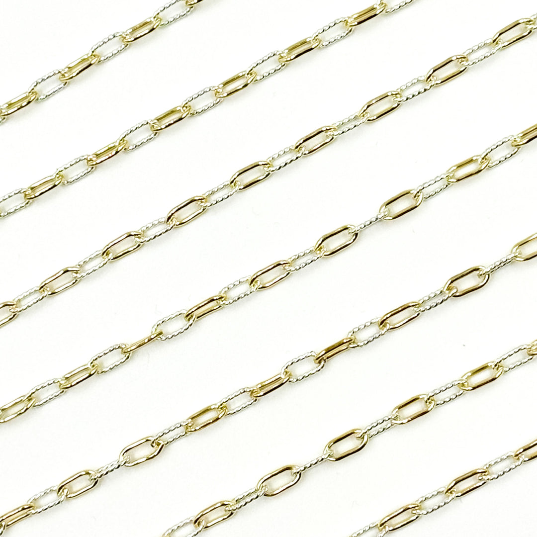 3106PZXESS+GF. 14k Gold Filled Smooth and Silver Textured Paperclip Link Chain
