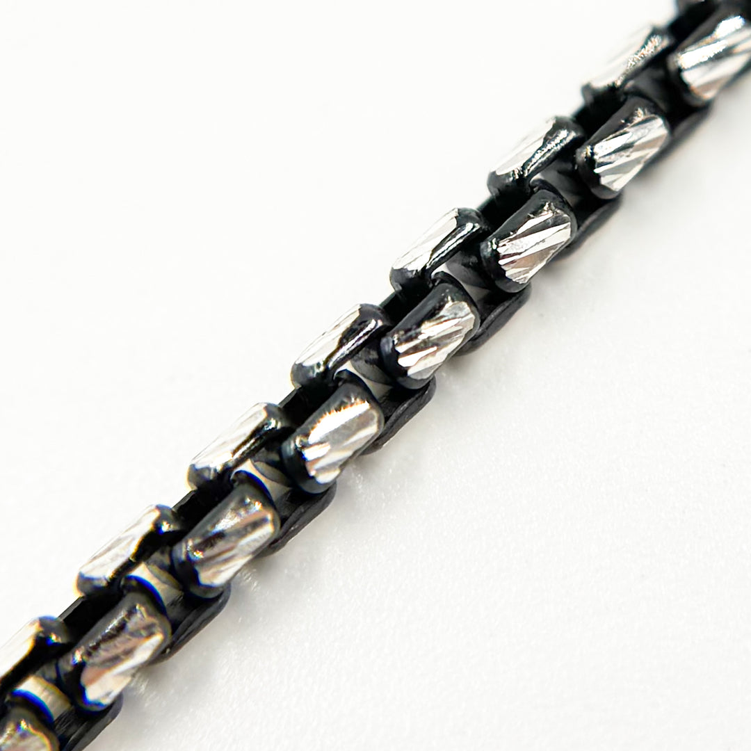 Black Rhodium and Sterling Silver Diamond Cut Box Chain