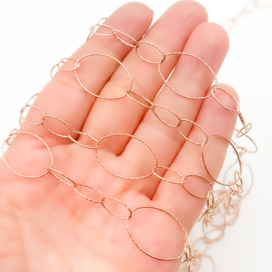 Rose Gold Plated Silver Diamond Cut Long and Short Link Chain