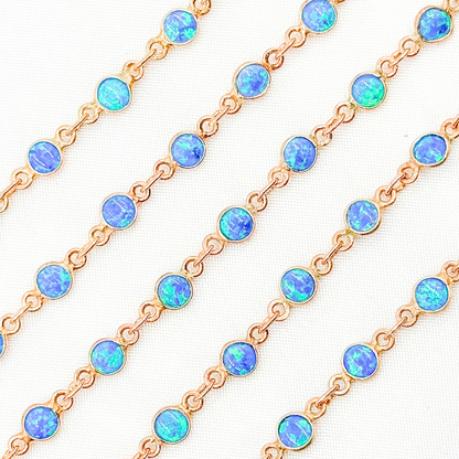Created Blue Opal Round Shape Connected Chain.