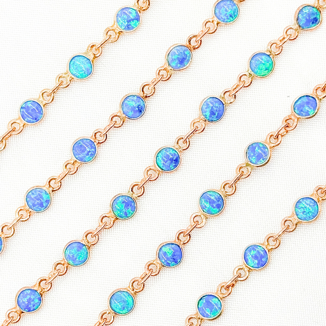 Created Blue Opal Round Shape Connected Chain. CBO8