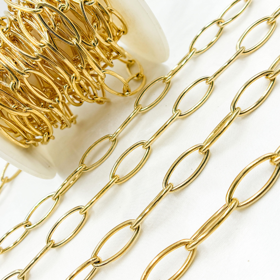 Y122GP. Gold Plated 925 Sterling Silver Smooth Hollow Oval Link Chain