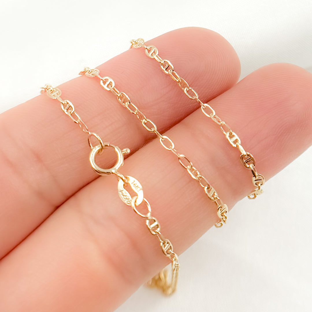 040MM0P211H0. 14K Solid Gold Smooth Marina and Cable Links Chain