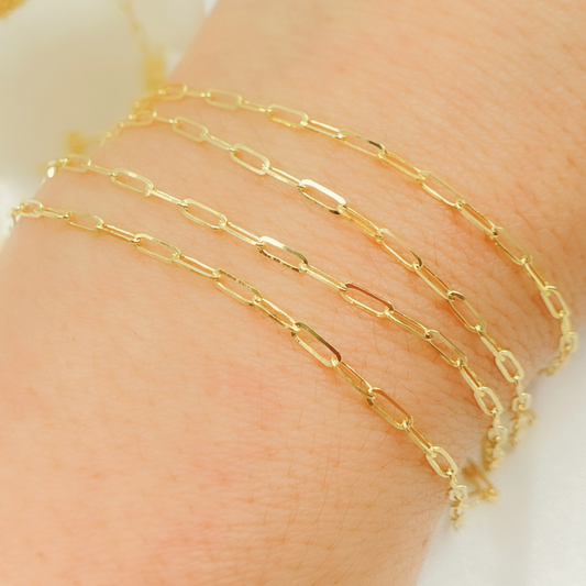 14k Solid Gold Diamond Cut Paperclip Link Chain