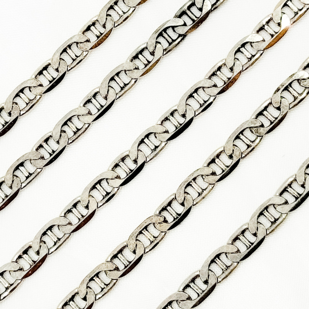 Y78OX. Oxidized 925 Sterling Silver Flat Marina Chain