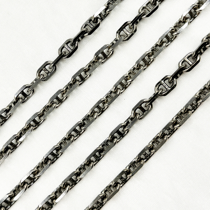 Y75OX. Oxidized 925 Sterling Silver Diamond Cut Marina Link Chain