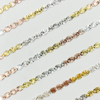 Z120GSR. White Silver, Gold Plated, and Rose Gold Plated Silver Diamond Cut Marina Chain