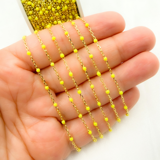 Gold Plated Sterling Silver Enamel Yellow Color Cable Chain