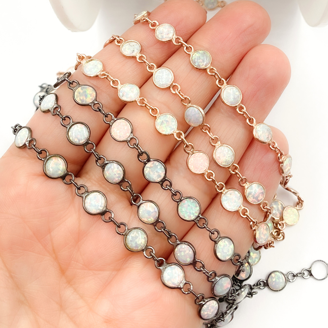 Created White Opal Round Shape Connected Chain