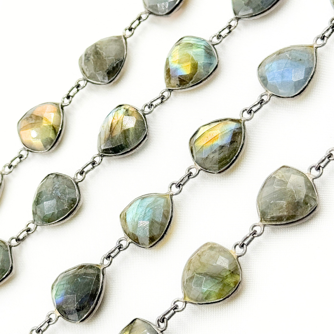 Labradorite Triangle Shape Bezel Oxidized Wire Chain. LAB23