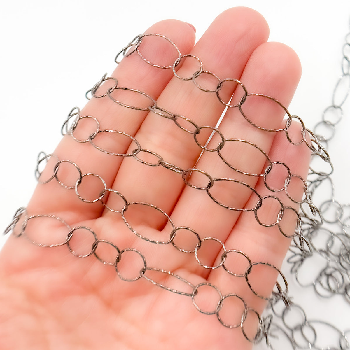 Oxidized Sterling Silver Diamond Cut Long and Short Oval Link Chain