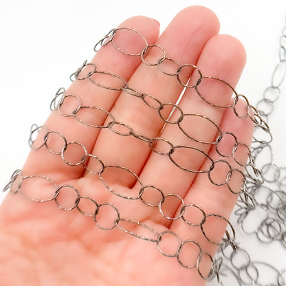 Oxidized Sterling Silver Diamond Cut Long and Short Oval Link Chain