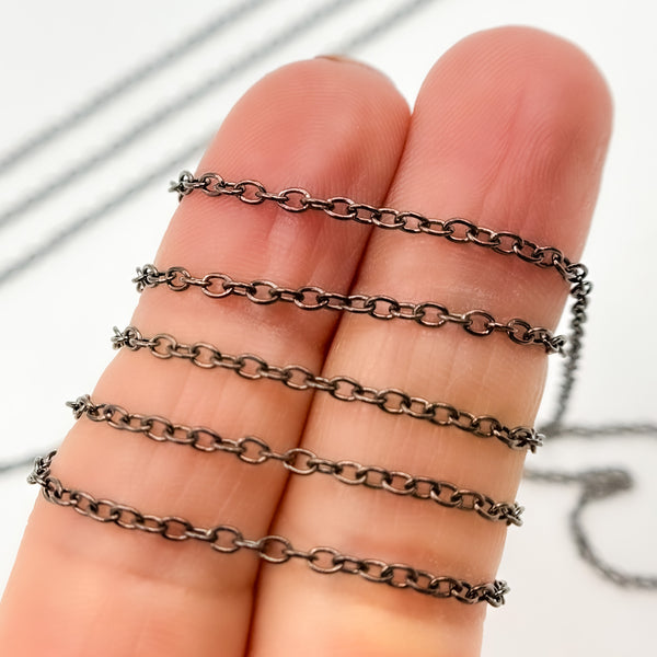 Black Rhodium Sterling Silver Smooth Oval Link Chain