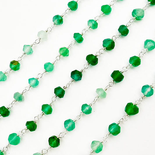 Green Onyx Sterling Silver Wire Chain
