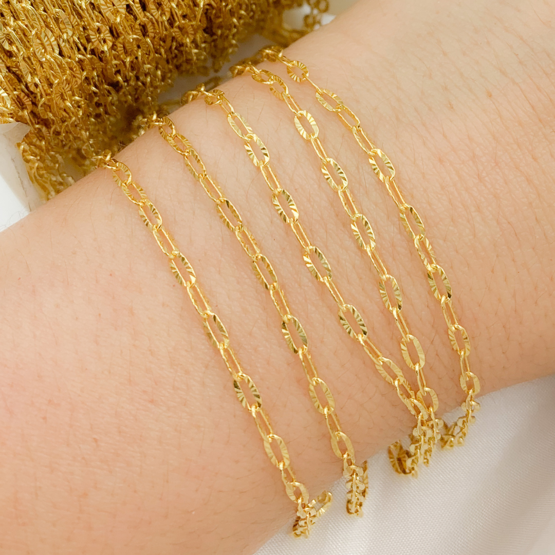 Gold Plated 925 Sterling Silver Textured Oval Link Chain. 