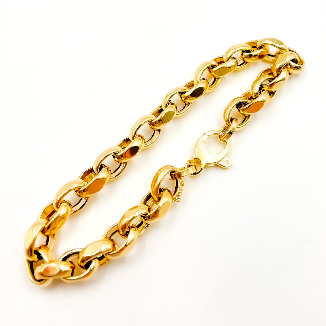 568/A140B. 14K Solid Gold Hollow Flat Cable Link Bracelet