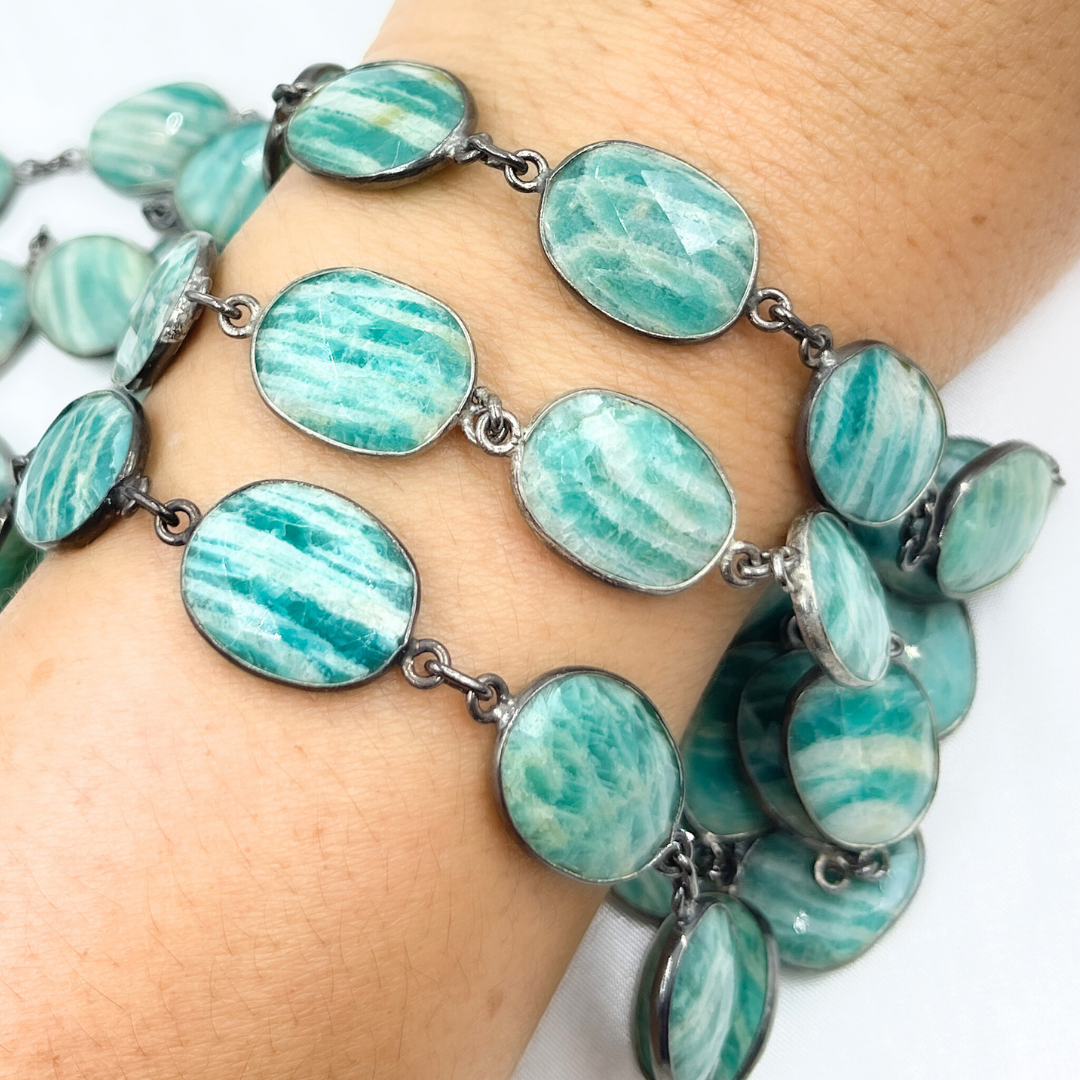 Amazonite Oval Shape Oxidized Wire Chain