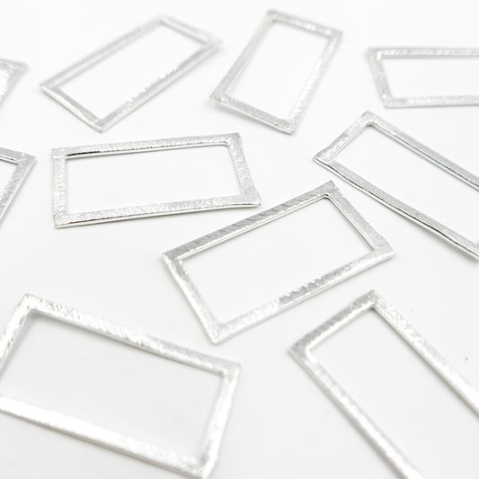 RS2SS. 30MM White Sterling Silver Brushed Rectangle Connector