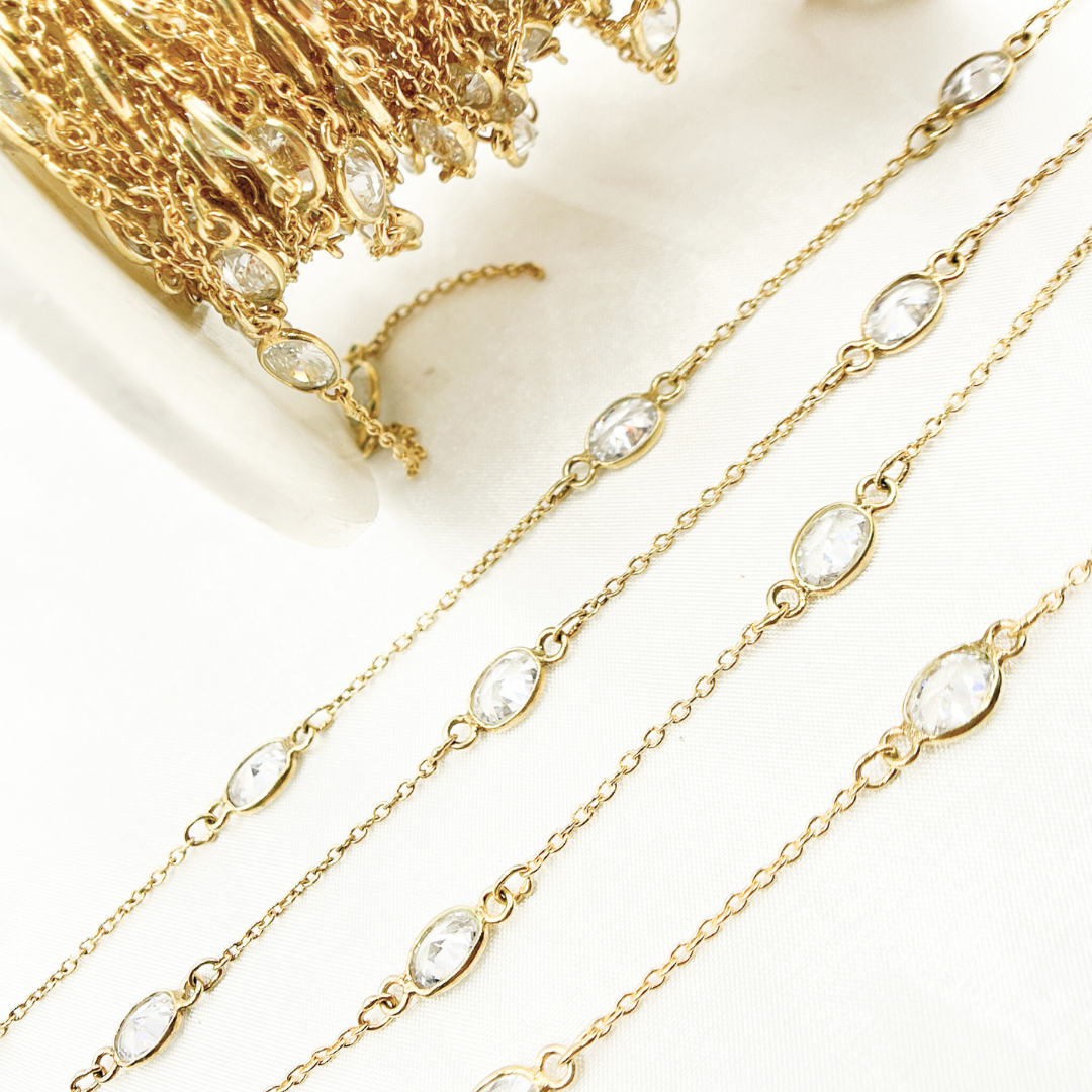Cubic Zirconia Oval Shape Connector With Chain