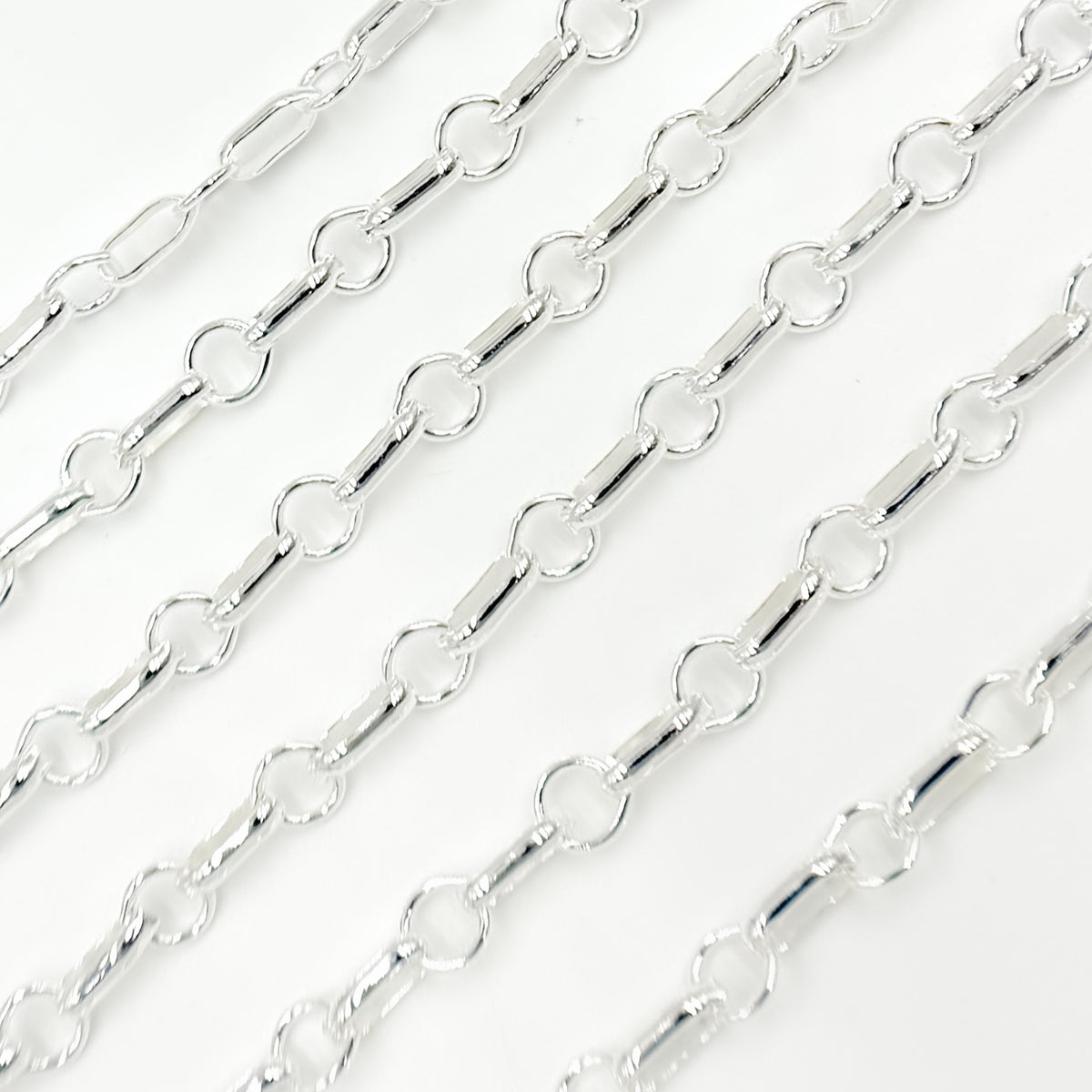 Sterling Silver Oval and Circle Links Cable Chain