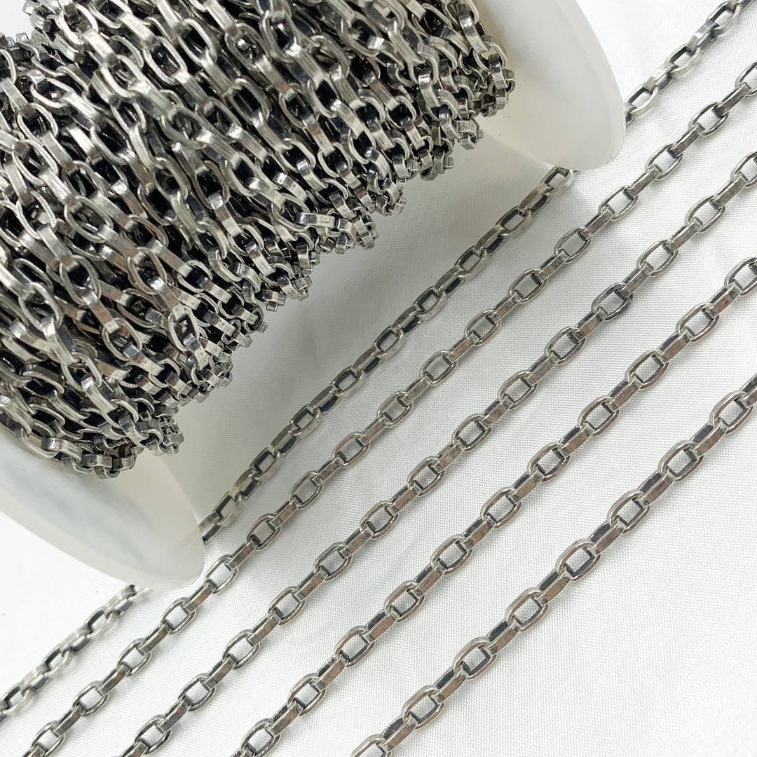 642506OX. Oxidized Sterling Silver Flat Box Chain