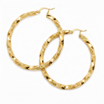 Load image into Gallery viewer, GER181. 14K Solid Gold Twisted Hollow Hoop with Engraved