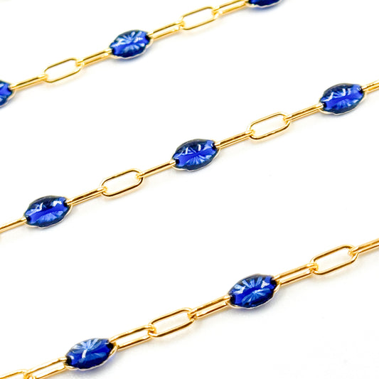 14k Gold Filled Blue Color Enamel Satellite Cable Chain
