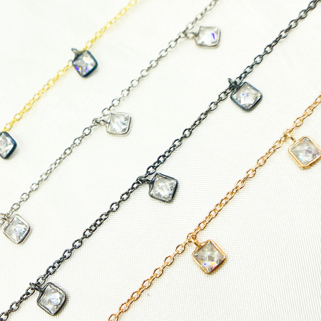 Cubic Zirconia Square 4mm Shape Dangle Chain. CZ2