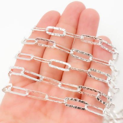 Sterling Silver Hammered Paperclip Link Chain
