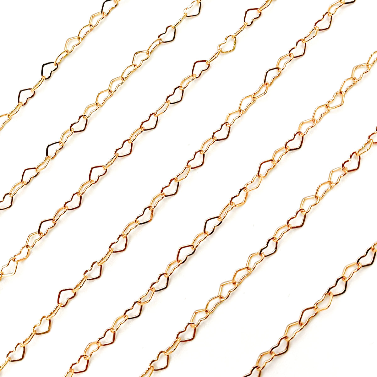 14K Yellow Solid Gold Flat Heart Link Chain
