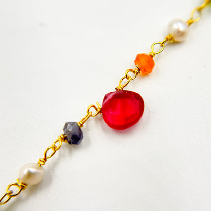 Gold Plated Sterling Silver Multi Stone Wire Wrap Chain