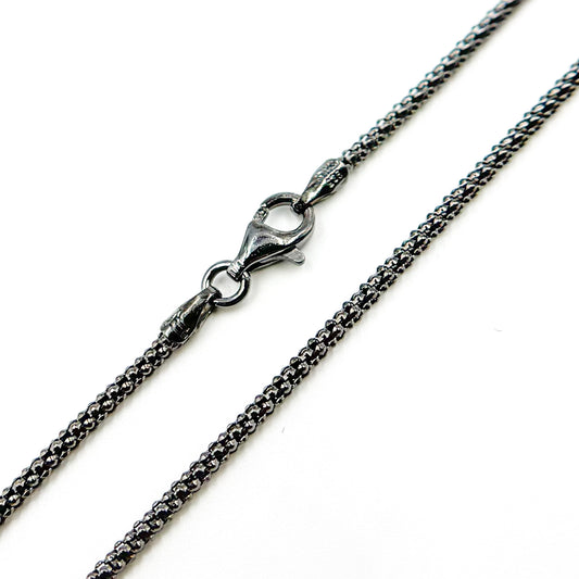 PC180BR. Black Rhodium Sterling Silver Popcorn Necklace