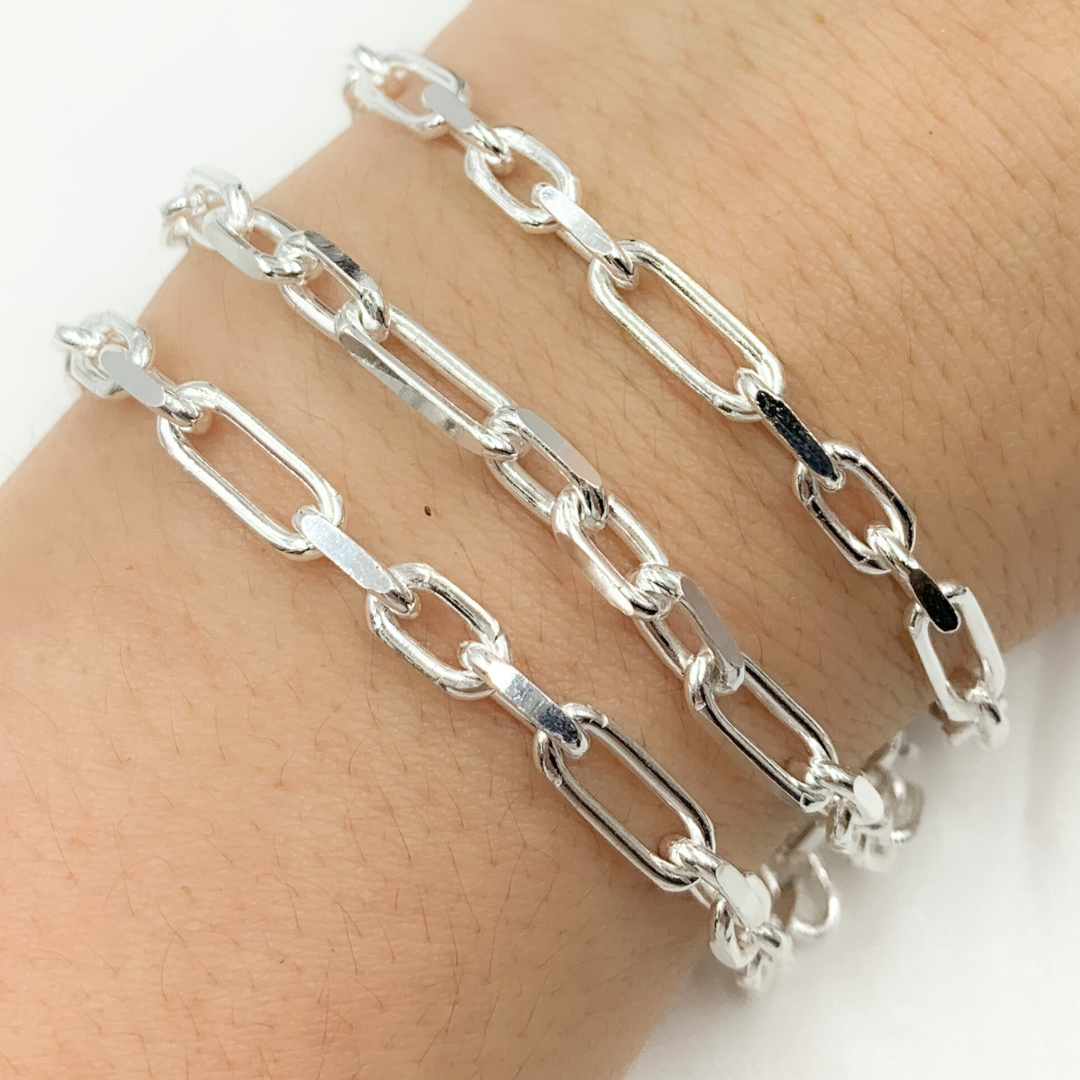 Sterling Silver Diamond Cut Long & Short Link Chain
