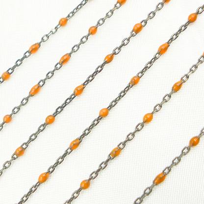 Oxidized Sterling Silver Enamel Orange Color Cable Chain
