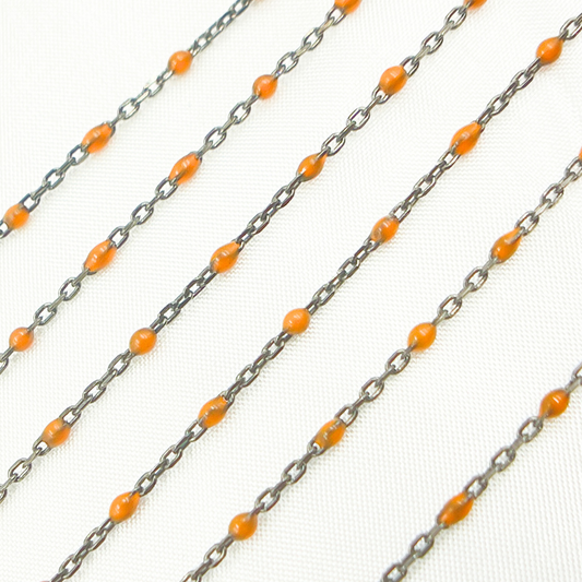 Oxidized Sterling Silver Enamel Orange Color Cable Chain