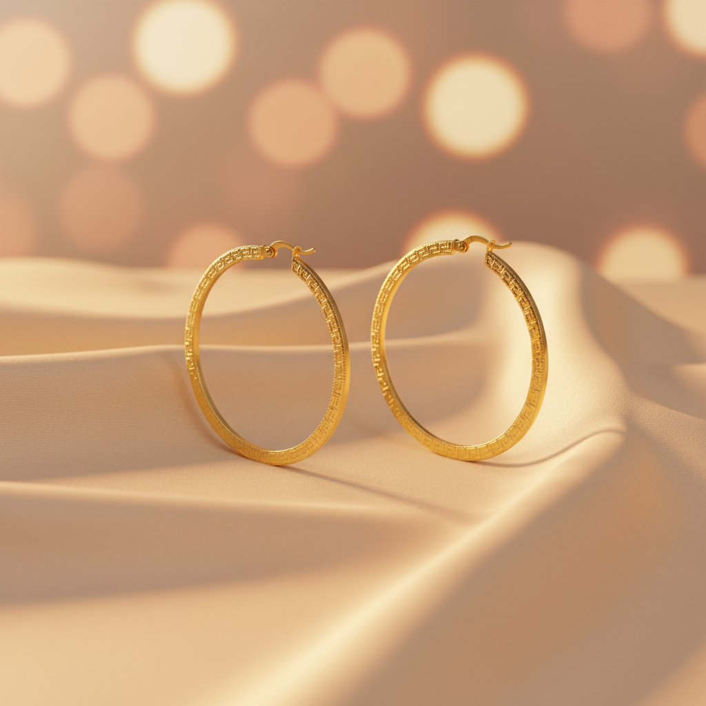 GER123. 14K Solid Gold Hollow Hoop with Engraving