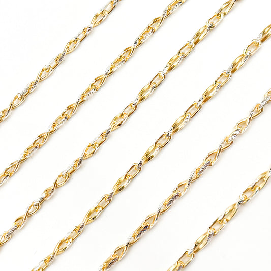 Gold Plated and White Sterling Silver Infinity Diamond Cut Cable Chain